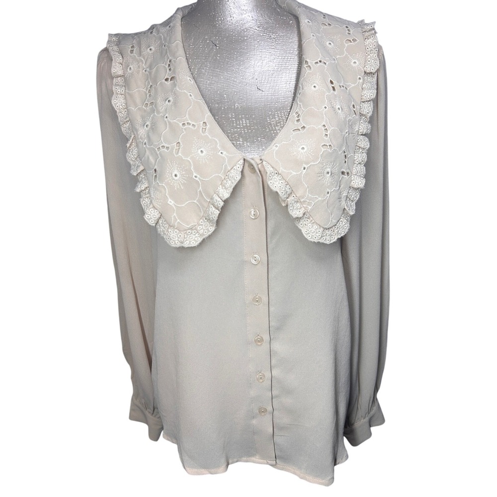 Aster The Label Ricco‎ Cream Blouse Large NWT Ruffled Lace Collar Romantic